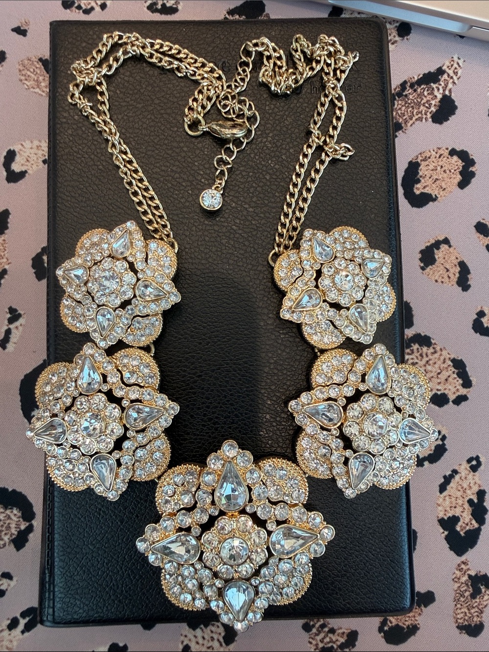 Gold-Tone Crystal Statement Necklace - White/Clear Stones